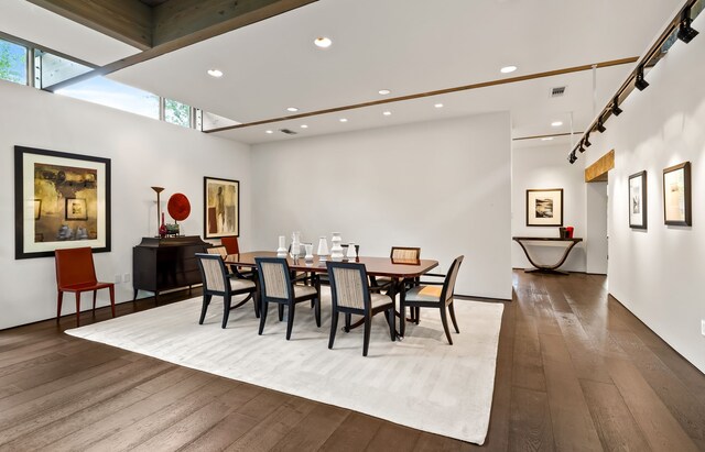 6124 Saint Andrews Dr, University Park, TX 75205 - dining room featuring wood-type flooring, recessed lighting, and a towering ceiling