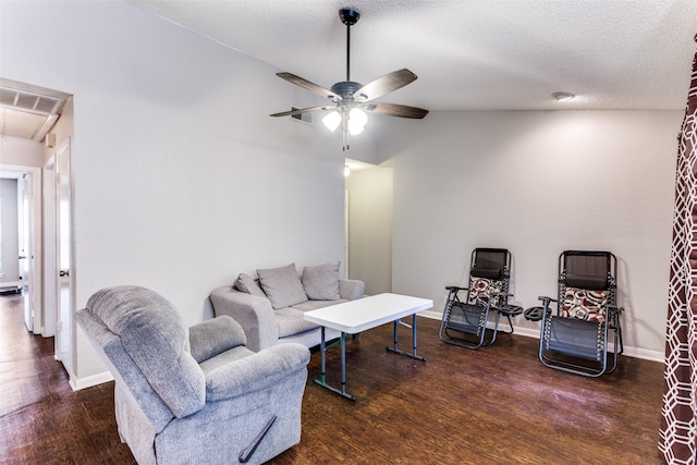 1200 Harwell Dr Unit 1924, Arlington, TX 76011 - living room with ceiling fan, wood finished floors, attic access, baseboards, and a textured ceiling