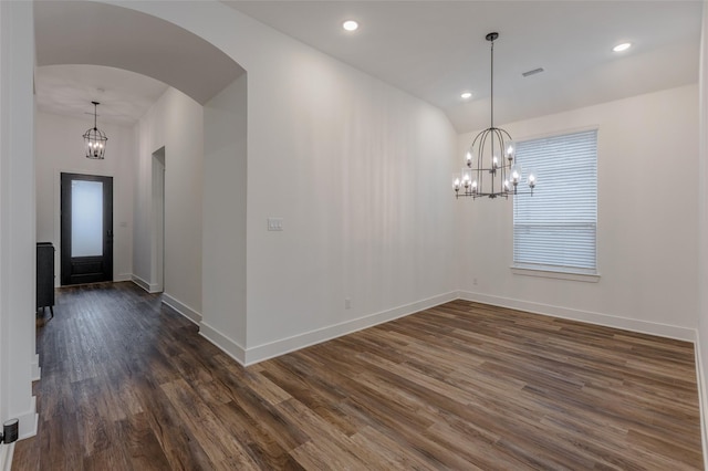 3509 Mescalbean Dr, Mckinney, TX 75071 - interior space with a chandelier, baseboards, and dark wood-type flooring