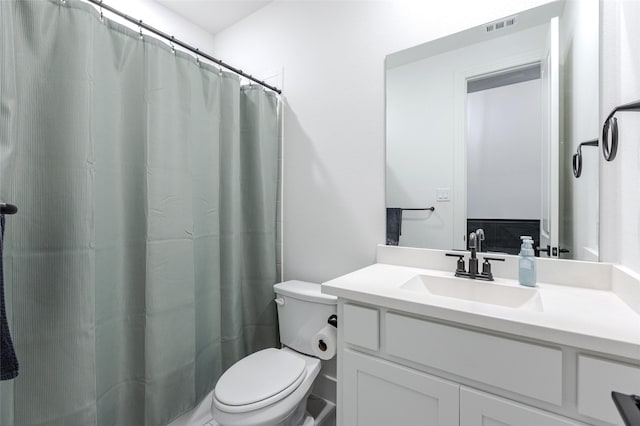3509 Mescalbean Dr, Mckinney, TX 75071 - bathroom with toilet, vanity, visible vents, and curtained shower