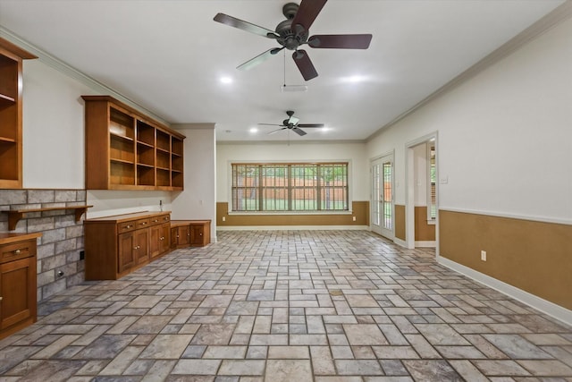 2020 Sauls Ln, Denton, TX 76209 - interior space with crown molding, baseboards, a ceiling fan, and recessed lighting