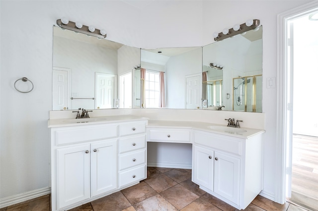 5204 Stoney Trl, Mckinney, TX 75072 - full bathroom featuring vanity, tile patterned flooring, and a shower stall