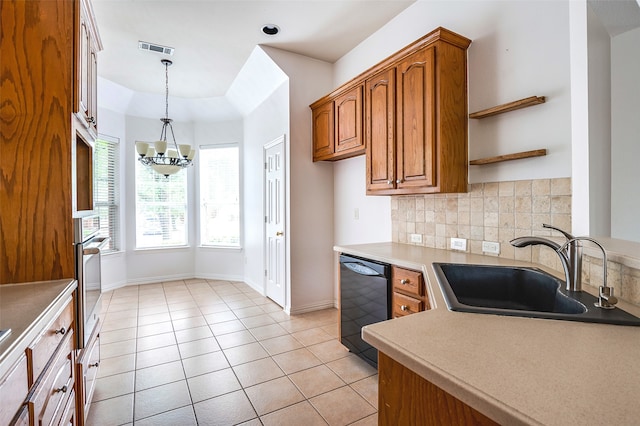 5204 Stoney Trl, Mckinney, TX 75072 - kitchen featuring a sink, oven, visible vents, dishwasher, and a chandelier