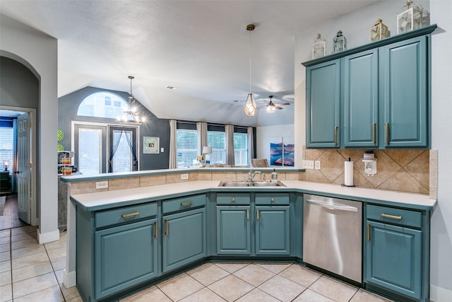 7916 Stansfield Dr, Fort Worth, TX 76137 - kitchen featuring a sink, light countertops, light tile patterned floors, and dishwasher
