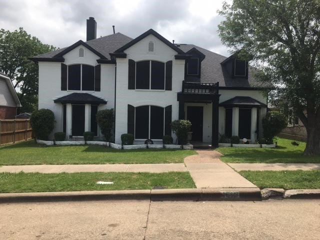 1512 Chester Dr, Plano, TX 75025 - french country home with a chimney and a balcony
