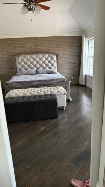 1512 Chester Dr, Plano, TX 75025 - bedroom featuring vaulted ceiling, dark wood-style floors, and a ceiling fan