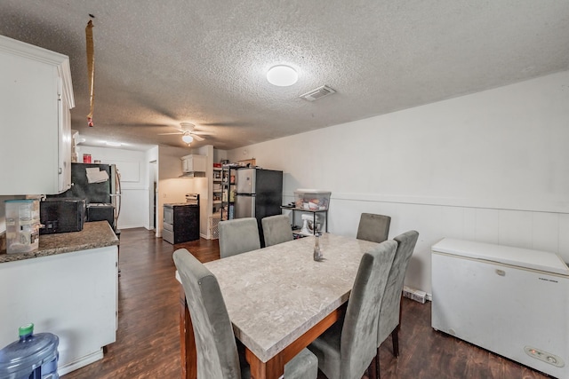 1941 Michael Ct, Pelican Bay, TX 76020 - dining room featuring a textured ceiling, visible vents, a ceiling fan, and dark wood-type flooring