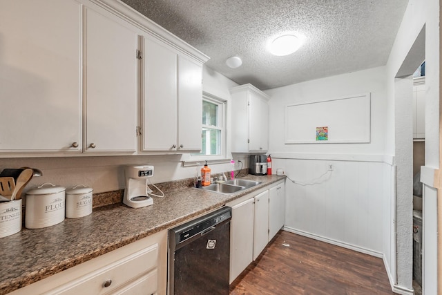 1941 Michael Ct, Pelican Bay, TX 76020 - kitchen with a sink, a textured ceiling, dishwasher, dark wood-style floors, and white cabinets