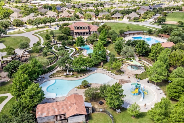 aerial view of a pool area