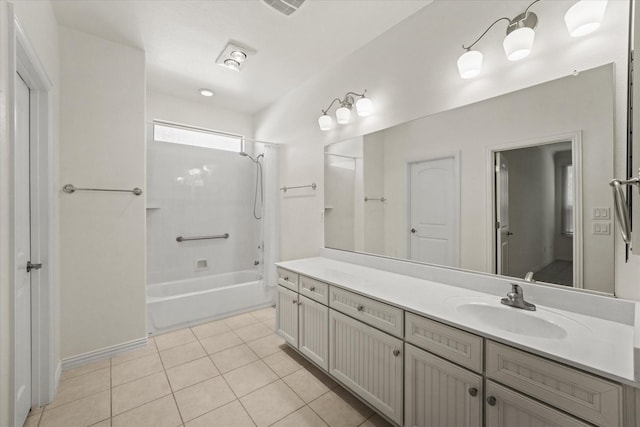 bathroom featuring tile patterned floors, vanity, and shower / tub combination