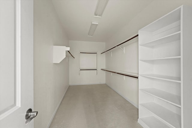 walk in closet with light carpet