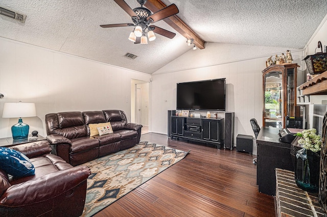 3811 Pelham Mnr, Arlington, TX 76016 - living area featuring a textured ceiling, visible vents, wood finished floors, and ceiling fan
