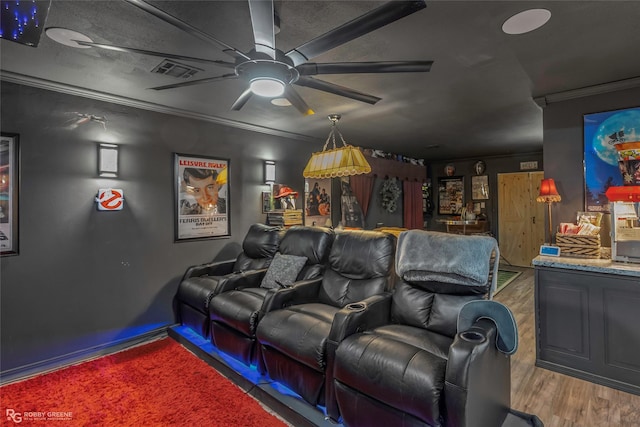 103 Maple Leaf Ln, Haughton, LA 71037 - cinema featuring crown molding, visible vents, wood finished floors, and a ceiling fan