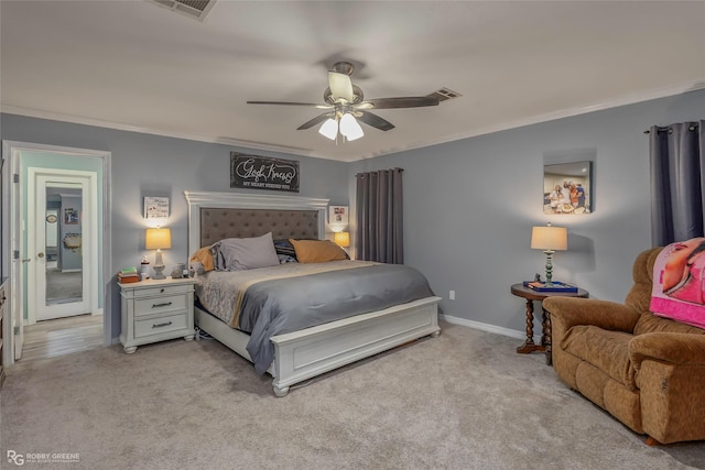 103 Maple Leaf Ln, Haughton, LA 71037 - bedroom with ceiling fan, carpet flooring, visible vents, and crown molding