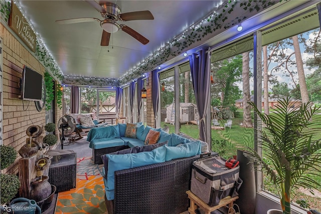 103 Maple Leaf Ln, Haughton, LA 71037 - sunroom featuring an outdoor hangout area and a ceiling fan