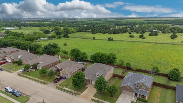 bird's eye view featuring a rural view and a residential view