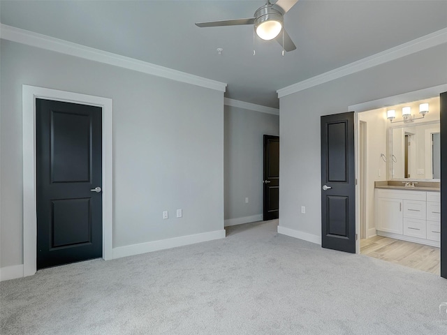 3356 Norris St, Plano, TX 75074 - unfurnished bedroom with a sink, baseboards, ensuite bath, light carpet, and ornamental molding