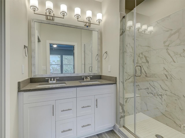 3356 Norris St, Plano, TX 75074 - full bathroom featuring double vanity, a marble finish shower, and a sink