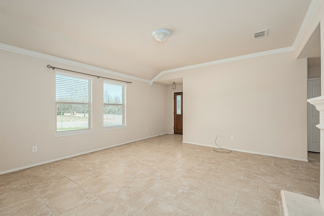 732 Harrison Ln, Lavon, TX 75166 - spare room with baseboards, ornamental molding, and visible vents