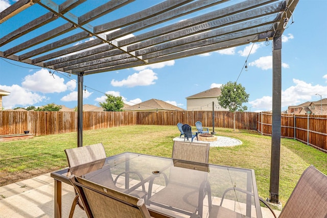 1600 Shadow Hawk Dr, Fort Worth, TX 76052 - view of patio with a pergola, outdoor dining area, and an outdoor fire pit