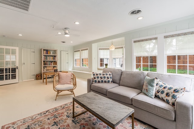 5107 Milam St, Dallas, TX 75206 - living room with a healthy amount of sunlight, ornamental molding, and visible vents
