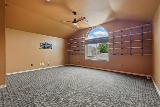 411 Deer Brooke Dr, Allen, TX 75002 - additional living space with lofted ceiling, a ceiling fan, carpet, and baseboards