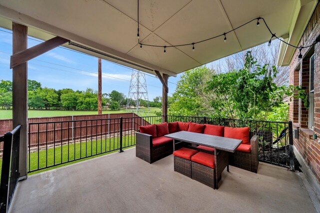 6224 Madrone Ct, Plano, TX 75074 - view of patio with outdoor lounge area and view of scattered trees