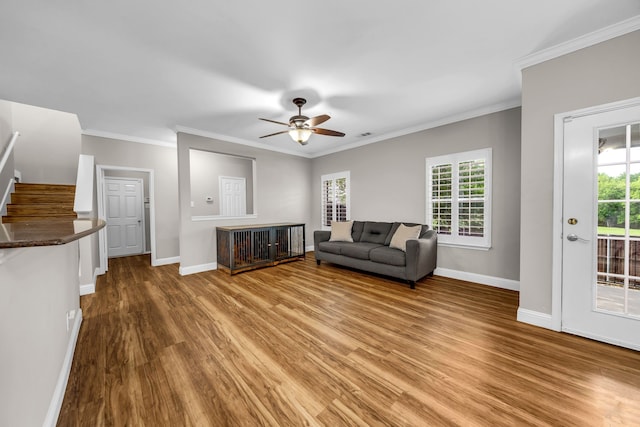 6224 Madrone Ct, Plano, TX 75074 - living room with light wood-style flooring, plenty of natural light, baseboards, and crown molding
