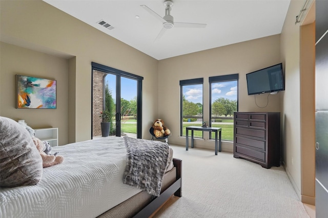 25 White Rock Trl, Lucas, TX 75002 - bedroom with light colored carpet, ceiling fan, and visible vents