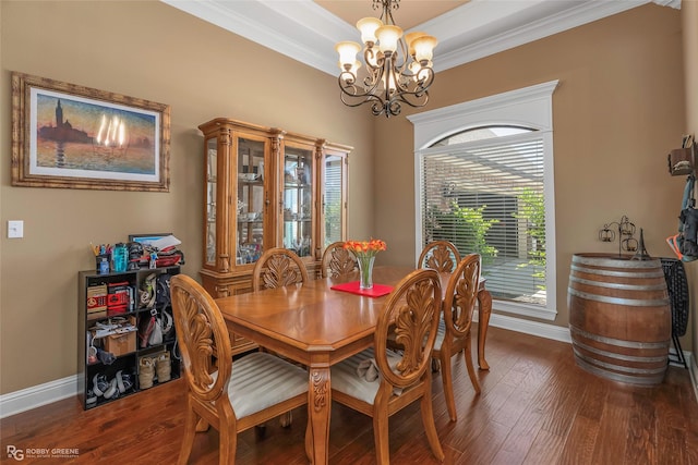 230 Welham Trce, Bossier City, LA 71112 - dining room featuring an inviting chandelier, ornamental molding, baseboards, and dark wood-type flooring