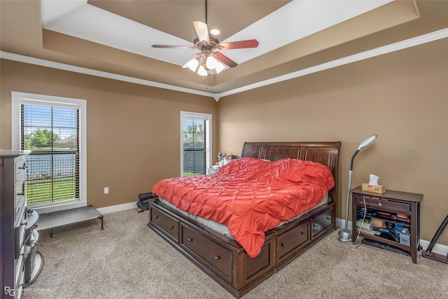 230 Welham Trce, Bossier City, LA 71112 - bedroom featuring light carpet, baseboards, a raised ceiling, and ornamental molding
