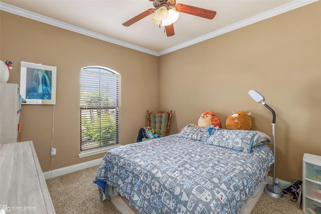 230 Welham Trce, Bossier City, LA 71112 - bedroom featuring ornamental molding, carpet flooring, baseboards, and a ceiling fan