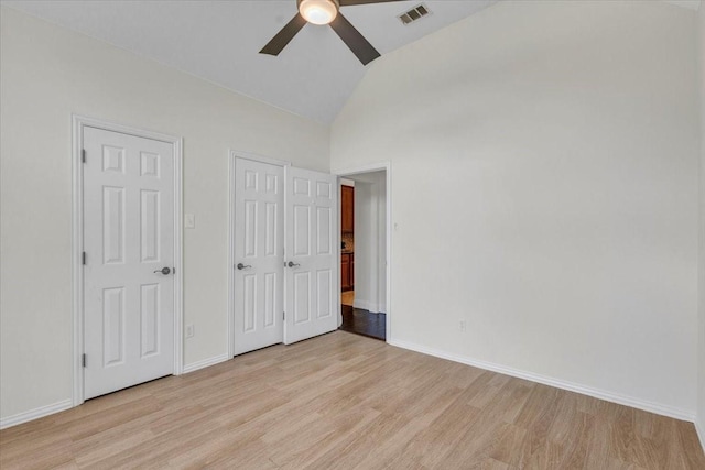 188 Jordan Ct, Lucas, TX 75002 - unfurnished bedroom featuring lofted ceiling, light wood finished floors, baseboards, and ceiling fan