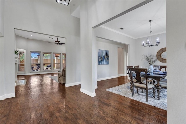 188 Jordan Ct, Lucas, TX 75002 - foyer entrance with baseboards, a chandelier, wood finished floors, ornamental molding, and a ceiling fan