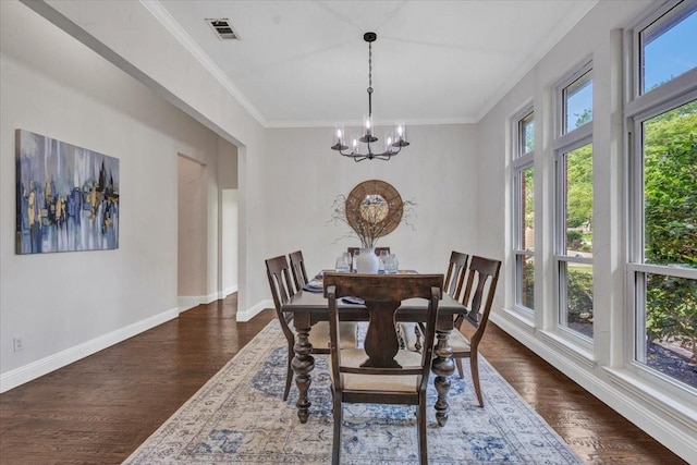 188 Jordan Ct, Lucas, TX 75002 - dining area featuring a chandelier, dark wood finished floors, ornamental molding, and baseboards