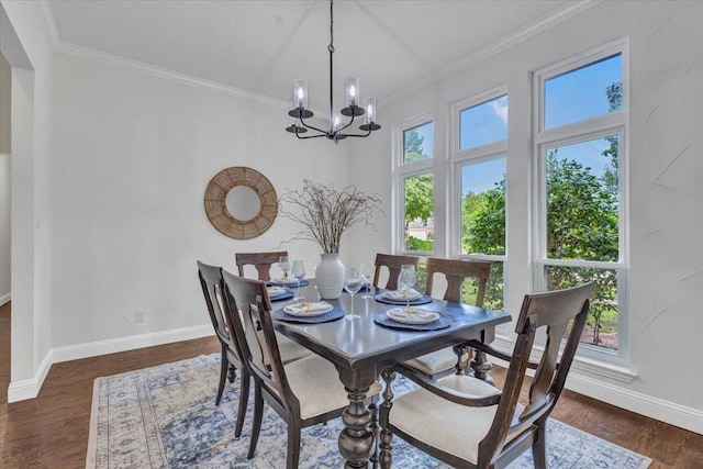 188 Jordan Ct, Lucas, TX 75002 - dining room featuring baseboards, a chandelier, ornamental molding, and dark wood-style floors