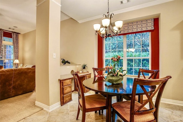10853 Dixon Branch Dr, Dallas, TX 75218 - dining room featuring baseboards, a chandelier, and ornamental molding