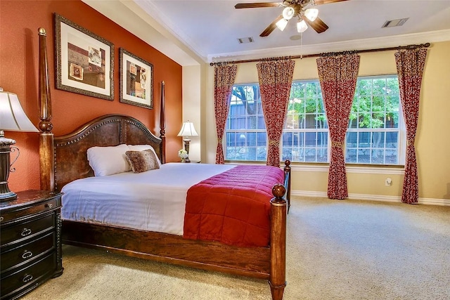 10853 Dixon Branch Dr, Dallas, TX 75218 - carpeted bedroom featuring ornamental molding, baseboards, and a ceiling fan