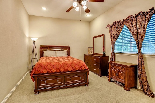10853 Dixon Branch Dr, Dallas, TX 75218 - bedroom featuring light colored carpet, baseboards, a ceiling fan, and recessed lighting