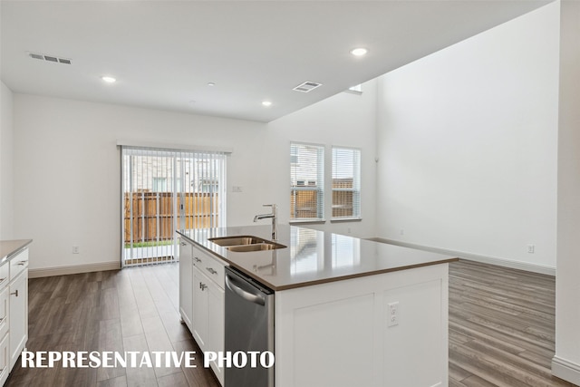 1359 Whipsaw Trl, Celina, TX 75009 - kitchen with a sink, stainless steel dishwasher, visible vents, and wood finished floors