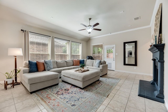 4416 Coney Island Dr, Frisco, TX 75036 - living area featuring light tile patterned flooring, baseboards, and a ceiling fan