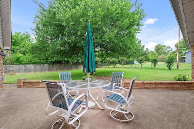 view of patio / terrace featuring a fenced backyard and outdoor dining area