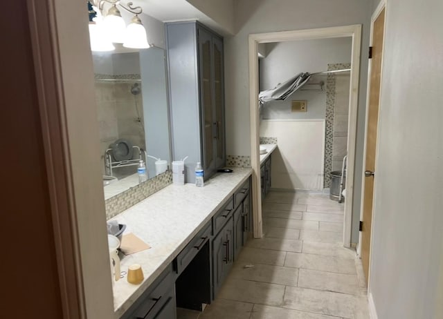 524 Terrace Dr, Desoto, TX 75115 - full bathroom with tiled shower, tile patterned floors, and vanity