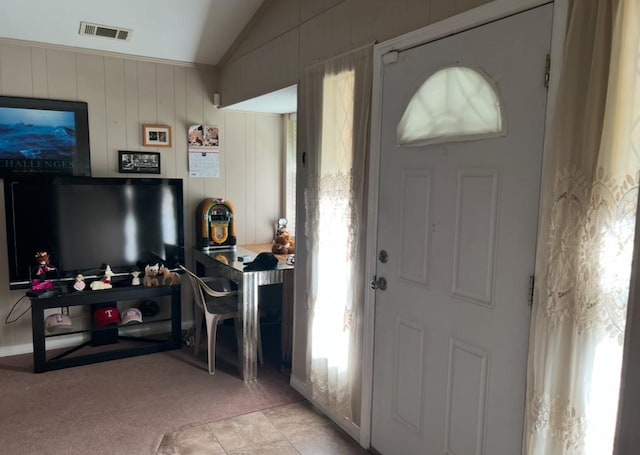 524 Terrace Dr, Desoto, TX 75115 - foyer entrance with vaulted ceiling and light carpet
