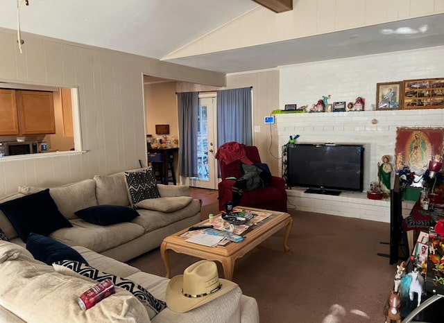 524 Terrace Dr, Desoto, TX 75115 - living area featuring carpet floors, a fireplace, and wooden walls
