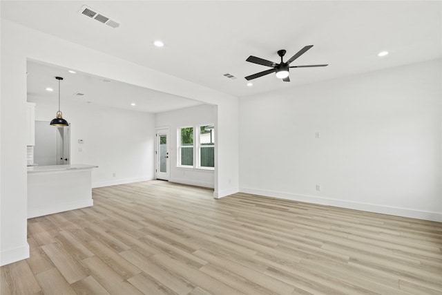 7819 Brownsville Ave, Dallas, TX 75216 - unfurnished living room with visible vents, a ceiling fan, and recessed lighting