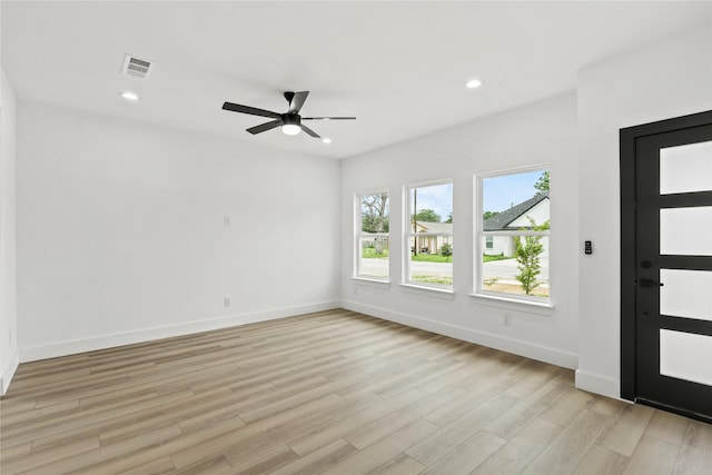 7819 Brownsville Ave, Dallas, TX 75216 - interior space with a ceiling fan, recessed lighting, baseboards, visible vents, and light wood-type flooring