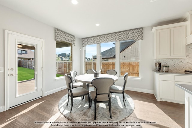 4029 Alpine St, Midlothian, TX 76065 - dining area with recessed lighting, baseboards, a healthy amount of sunlight, and dark wood-style floors
