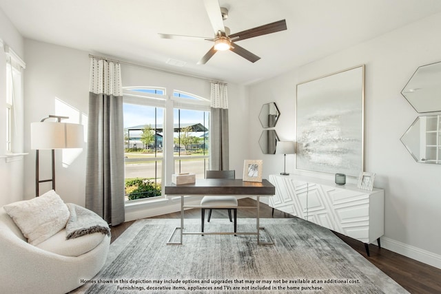 4029 Alpine St, Midlothian, TX 76065 - office space featuring baseboards, ceiling fan, and wood finished floors
