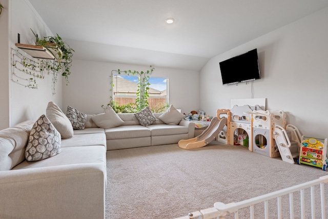 716 Emmons Creek St, Justin, TX 76247 - carpeted living area featuring lofted ceiling